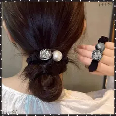 ビジュー付き ヘアゴム レディース 上品 おしゃれ ヘアアレンジ キラキラ ヘアアクセサリー 大粒フェイクパール 髪飾り 大人かわいい まとめ髪 韓国風 シンプル お団子ヘア 簡単 ポニーテール ゴム ヘアアクセプチプラ