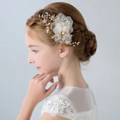 ヘアアクセサリー ヘアクリップ パール キッズ ヘッドドレス 子供髪飾り ドレス 発表会 女の子 ジュニア 花 結婚式 リーフ 真珠 ヘア飾り ヘッド パール 入学式 卒業式 ゴールド かんざし ピアノ華やか 写真 撮影 華やか フラワー 花柄lisu01