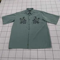 ◇ ⊂ HARE ハレ 刺繍 半袖 シャツ サイズM グリーン系 メンズ E  【1508060010605】