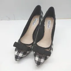 ◇ Pure Soeur ギンガムチェック柄 リボン装飾 パンプス サイズ23 ブラック ホワイト レディース E  【1406050064457】