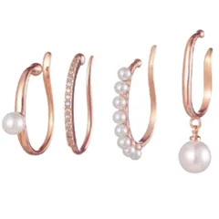 【迅速発送】クライフイヤーカフ イヤーカフス イヤカフ イヤリング 大ぶり 金属アレルギー対応 パール ジルコニア 4点セット ゴールド/シルバー/ピンクゴールド