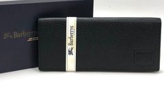 美品】バーバリー 折り財布 レザー ロゴ ブラック トップステッチ