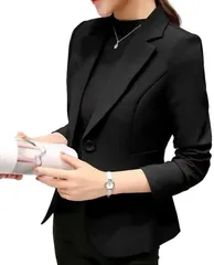 Four leaf ジャケット レディース スーツ きれいめ テーラードジャケット フォーマル オフィス カジュアル 上着 背広 大きいサイズ 女性 冬 春 秋 長袖 上品 ブレザー(ブラック,  3L)