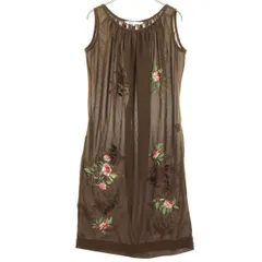 JUNKO SIMADA ジュンコシマダ 刺繍 ノースリーブ シアー ロングワンピース S ブラウン レディース 古着