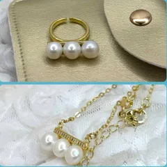 淡水パール 本真珠 トリプルパール 三連 ゴールド  カジュア 2点セット お洒落 お買い得