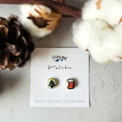 【再販】クリスマスツリー 陶器 金継ぎ ピアス イヤリング ノンホールピアス クリスマス ツリー もみの木 靴下 ソックス クリスマスギフト クリスマスプレゼント ゴールド 金 グリーン 緑 赤