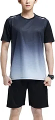 aspersio アスペルシオ スポーツウェア 上下セット 半袖tシャツ ショートパンツ 運動服 快適 2点セット メンズ 丸首 短パン 涼しい ジャージ サラサラ ランニング グラデーション 吸汗速乾 ドライ 通気(＃03 グレー,  XL)