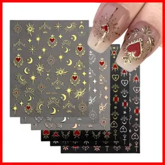 【人気商品】太陽 ネイルパーツ 月 シール 星 貼るだけ おしゃれ ハート ネイルステッカー 可愛い ジェルネイル ネイルアートシール 3D デコパーツ 12枚セット バレンタインデー クリスマス ネイルシール (ゴールド+シルバー)