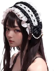 coco plaza ロリータ ヘッドドレス カチューシャ レース リボン ゴスロリ 髪飾り 萌え メイド(black,  普通)