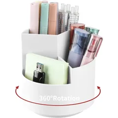 【在庫処分】文房具収納ボックス 分類箱 化粧品 多機能 回転ペンホルダー 収納 3グリード分類鉛筆たて 便利 ぺんたて オフィス オフィス 卓上 家庭生活用 鉛筆立て 大容量 収納ボックス ペンスタンド グレー ペンホルダー 360度回転 (ホワイト) ペン立