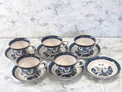 NIKKO ニッコー DOUBLE PHOENIX ダブルフェニックス カップ & ソーサー5客＋ソーサー1枚 セット 山水図 レトロ 金彩 金縁【中古】MN3011GOH【Shops 匿名配送】