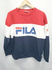 ◇ ⊇ FILA フィラ 裏起毛 長袖 プルオーバー トレーナー サイズ3L ネイビー マルチ レディース メンズ E  【1506180002777】