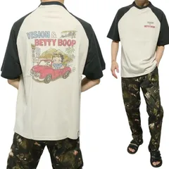 ベティーブープ ベティちゃん Tシャツ 半袖 ラグラン VISION/ヴィジョン コラボ ビン坊 服 グッズ オーバーサイズ ベティ・ブープ メンズ レディース ユニセックス トップス ベージュxチャコール betty boop サイズM/サイズL/サイズXL