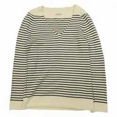 2012年 ユリ パーク YURI PARK ボーダー Vネック ニット セーター 長袖 ウール 100％ プルオーバー カットソー イタリア製 アイボリー 紺 ネイビー レディース