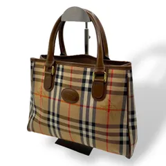 未使用級　Burberry Nova Check Handbag　バーバリー　ハンドバッグ　ノバチェック　シャドーホース　キャンバス　レザー　茶　ブラウン　ベージュ
