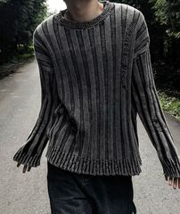 rosen kreuz グレー ストライプ ダメージニットセーター - メルカリ