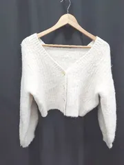 ◇ ⊇ MAJESTIC LEGON マジェスティックレゴン ショート丈 長袖 ニット カーディガン サイズM オフホワイト系 レディース E  【1409250036002】