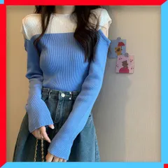 新品 レディース ニットセーター 肩あき ニットトップス バイカラー 配色ニット 着回し 無地 秋服【送料無料】