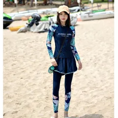 送料無料 ラッシュガード レディース 水着 上下セット 体型カバー おしゃれ 長袖 セットアップ 3点セット フィットネス プール セパレート