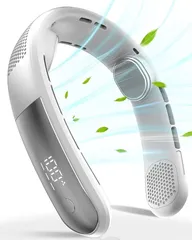 AOIMIRAI 首掛け扇風機 ネッククーラー 静音設計 涼感プレート 羽なし ネックファン 軽量 LEDデジタル表示 10時間連続使用 3段階風量調整 くびかけ扇風機 Type-C充電式( ホワイト)