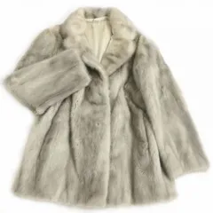 良品▼Derica　MINK　サファイアミンク　本毛皮コート　グレージュ　大きめサイズ15号　毛質艶やか・柔らか◎