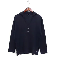 23区 オンワード樫山 HOMME スキッパーカラー サマーニット セーター リブ コットン 綿 シンプル 長袖 48 紺 ネイビー /NT1のサムネイル