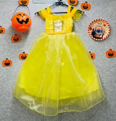 ✨新品✨ハロウィン🎃魔法使い美女と野獣ベル風　子供用 憧れのプリンセス に変身　お姫様　夢のディズニーストーリー　ハロウィン　クリスマス　発表会　誕生日会 七五三　ギフト にピッタリワンピース明るい黄色ドレス110cm　0919-02