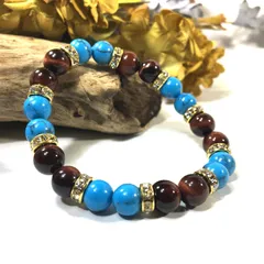 ターコイズ&レッドタイガーアイ　パワーストーン ブレスレット 　8mm（ゴールド）レディース 女性  数珠ブレス 開運 プレゼント ギフト  [5]