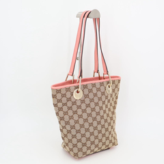 グッチ GUCCI GGキャンバス トートバッグ ショルダーバッグ ショルダートート レザー カーキベージュ ピンク 120840