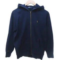 ポロ バイ ラルフローレン Polo by Ralph Lauren 90s ヴィンテージ パーカー フーディー 長袖 ジップアップ ポニー刺繡 紺 ネイビー 160 約M