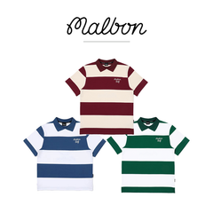 夏の新作 MALBON ゴルフウェア ユニセックス 半袖Tシャツ ストライプ柄 スポーティ おしゃれ 男女兼用 スポーツ ゴルフ ウェア