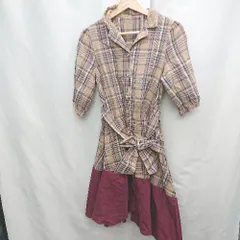 ◇ ⊂ アクシーズファム カジュアル　チェック柄 半袖 膝下丈 ワンピース サイズM ベージュ系 レディース E  【1505220004542】