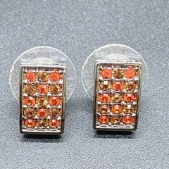 R290 美品 SWAROVSKI スワロフスキー ラインストーンピアス レディースアクセサリー スクエアモチーフ オレンジ×シルバーカラー