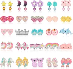 クリスマス 誕生日 クリップ ハート ギフト フラワー レインボー バタフライ マーメイド キラキラ キュート セット ジュエリー ドレスアップ プリンセスプレイピアスなし キッズクリップオンイヤリング女の子幼児用 [JeryWe]