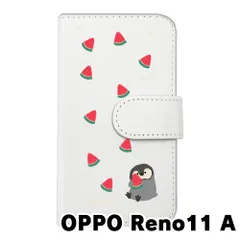 【新品未使用】OPPO Reno11 A オッポ スマホケース 手帳型 (色：ホワイト×柄：ペンギンとスイカ)moimoikka ペンギン 動物 flip2-reno11a-wh-20139