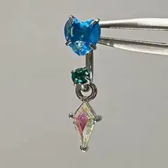 267：ボディピアス サーキュラーバーベル ハート ブルー グリーン オーロラ チャーム 2way かわいい きらきら フープピアス リングピアス ピアス ゆらゆら 揺れるピアス