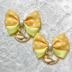 和柄リボン　ヘアゴム　鬼滅　チュン太郎　善逸　2個セット