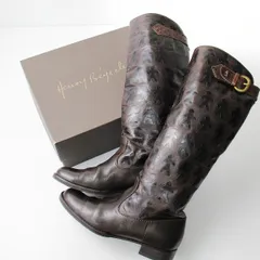 HENRY BEGUELIN エンリーベグリン ナッパオミノ オミノ刺繍 レザーロングブーツ 37/ブラウン 約23.5cm【2400013328951】のサムネイル