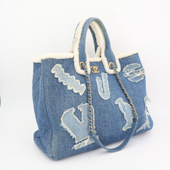 シャネル CHANEL ハンドバッグ ショルダーバッグ 2Wayバッグ ココマーク ラージショッピングバッグ デニムブルー デニムxムートン  レディース AS0759 美品