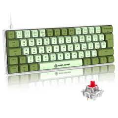 【クーポン有】防水 USB接続 c type 19キー防衝突 コンパクト 60％ ゲーム/オフェス適用 英語配列 MacOS/Windows/iOS対応 RGBバックライト 在宅勤務 テンキーレス ゲーミングキーボード 青軸 日本語説明書(アボカドグリーン)