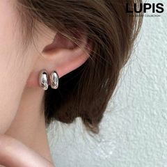 ピアス レディース 2連 バックキャッチ メタル 変形 ぷっくり シンプル モード カジュアル 2way シルバー 韓国 lupis ルピス v2508