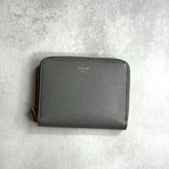 CELINE セリーヌ / コンパクトジップドウォレット 二つ折り財布 コインケース ラウンドファスナー グレインカーフレザー グレー 10B663BEL