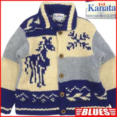 カウチン セーター kanata ニット XXL カナダ製 カナタ 青 馬柄 メープルボタン ハンドニット カウチンセーターサイズXXL一覧←SEULB屋着古← JJ1261のサムネイル