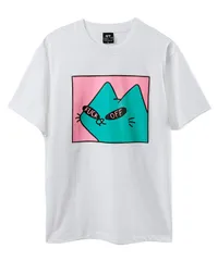 [Four leaf] 猫 Tシャツ メンズ レディース 半袖 ポップ エッジィ 韓国風 ストリート 綿100％ ゆったり 個性派 おしゃれ トップス ユニセックス 白 黒 M〜XL (JP, アルファベット, L, ホワイト) [ホワイト] [L]