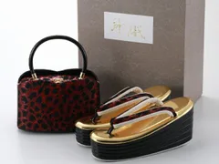 振袖用 紗織 帯地 五枚芯 草履 バッグセット パールトーン加工 ブラック レッド Lサイズ bs-328-41 