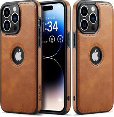 【在庫処分】スリム薄型デザイン 携帯電話ケース レンズ保護 画面保護 ビジネス 6.1 ラグジュアリー クラシック レザー - ユニークなロゴが見えるデザイン ケース Pro Brown 14 iPhone Sibada