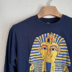 GILDAN ツタンカーメン アメリカ古着 ロングTシャツ プリントTシャツ NAVY S