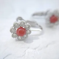 真っ赤な珊瑚のイヤリングキラキラお花