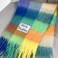 【美品】Acne Studios チェック柄ストール　ベージュ　青 Amazon | アクネストゥディオス Acne Studios チェック柄
