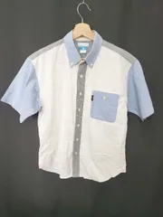 ◇ Θ Columbia コロンビア PM7374 コットン100％ 半袖 ボタンダウン シャツ サイズM ホワイト系 マルチ メンズ E  【1508060006004】